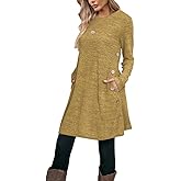 Poetsky Womens Tunic or Tops to Wear with Leggings Long Sleeve Side Buttons Swing Casual Long Shirts with Pockets S-3XL