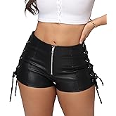 Women's Micro Faux Leather Shorts High Waist Stretch Black Mini Hot Shorts
