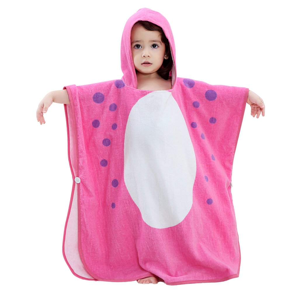 ele ELEOPTION Childrens Hooded Beach Poncho Towel, Kids Bath Towel Microfiber Cotton Wetsuit Changing Towel Light Weight, Perfect for Girls Boys 1-7 Years old (Dinosaur, Pink)