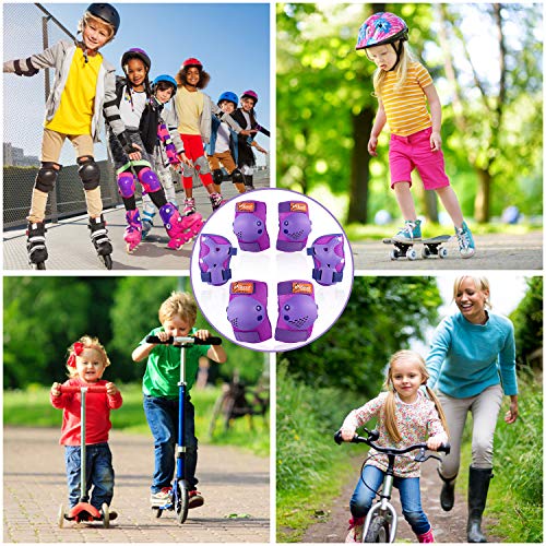 eNilecor Kids Knee Pads, Child Protective Gear Set, Toddler Knee Elbow Pads Wrist Guards for Skateboarding Cycling Roller, Rollerblade, Skates, Skateboards,Scooters (Purple, Medium)