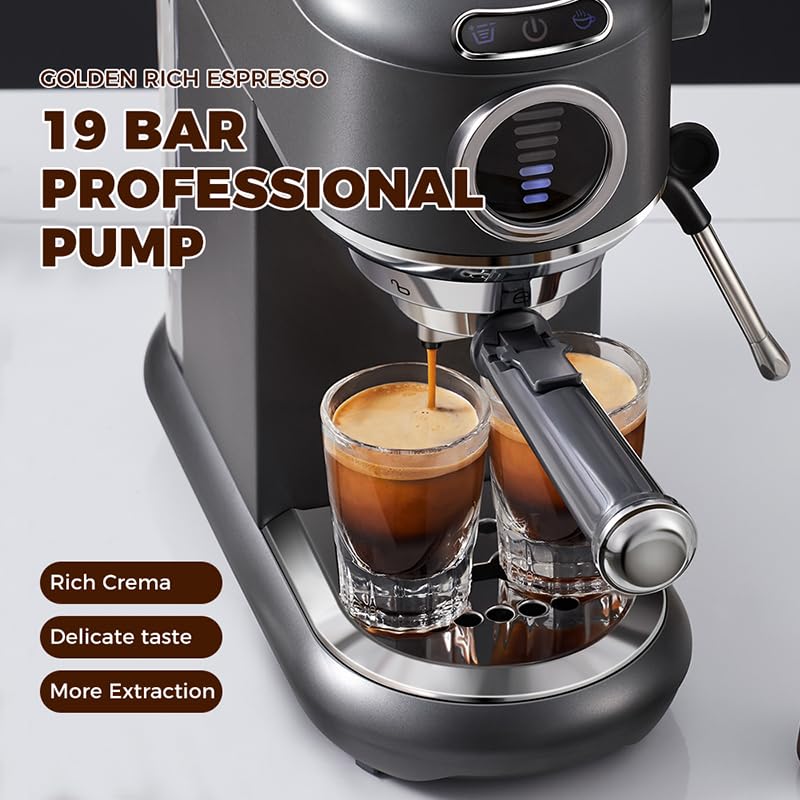 Cafelffe MK-601F 4-in-1 Capsule Coffee Machine with Milk Frother & Pitcher, Hot/Cold Brew Espresso Coffee Maker Compatible with Nes/DG Pods/ESE Pod/Ground Coffee,Compact for Home/Office Use,Gray