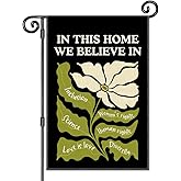 JMYROG In This Home We Believe In Garden Flag, Double Sided Yard Outdoor Lawn Porch Decor Banner, Ally Equality Sign, LGBTQ & BLM Flag, Inspirational Empowerment Gifts for Family Friend Coworker