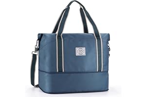 WALNEW Travel Duffel Bag, Weekender Overnight Carry On Bag for Women Men, Foldable Waterproof Gym Luggage with Metal Buckle Detachable Shoulder Strap and Wet Compartment (Peacock Blue)