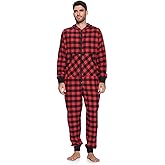 Ashford & Brooks Mens Flannel Hooded One Piece Pajama Union Jumpsuit