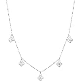 Amazon Essentials Sterling Silver or 14K Gold Over Silver Mini Clovers Dangle Necklace, 16"