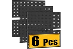 PBHEPJ 6 Pcs Metal Pegboard Panels, Heavy Duty Peg Boards for Garage and Garden Tool Storage, Includes Drywall Anchors and Screws Kits, Black