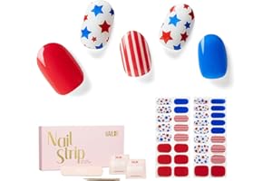 Nailog Semi Cured Gel Nail Strips 34 pcs| Long Lasting Nail Polish Sticker Wraps with Glossy Gel Finish | Salute