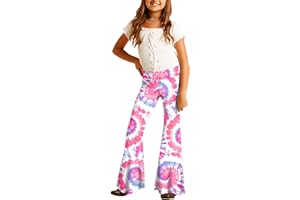 Deerose Girls Bell Bottom Floral Print Stretch Hippie Pants High Waist Flare Pants 5-14 Year