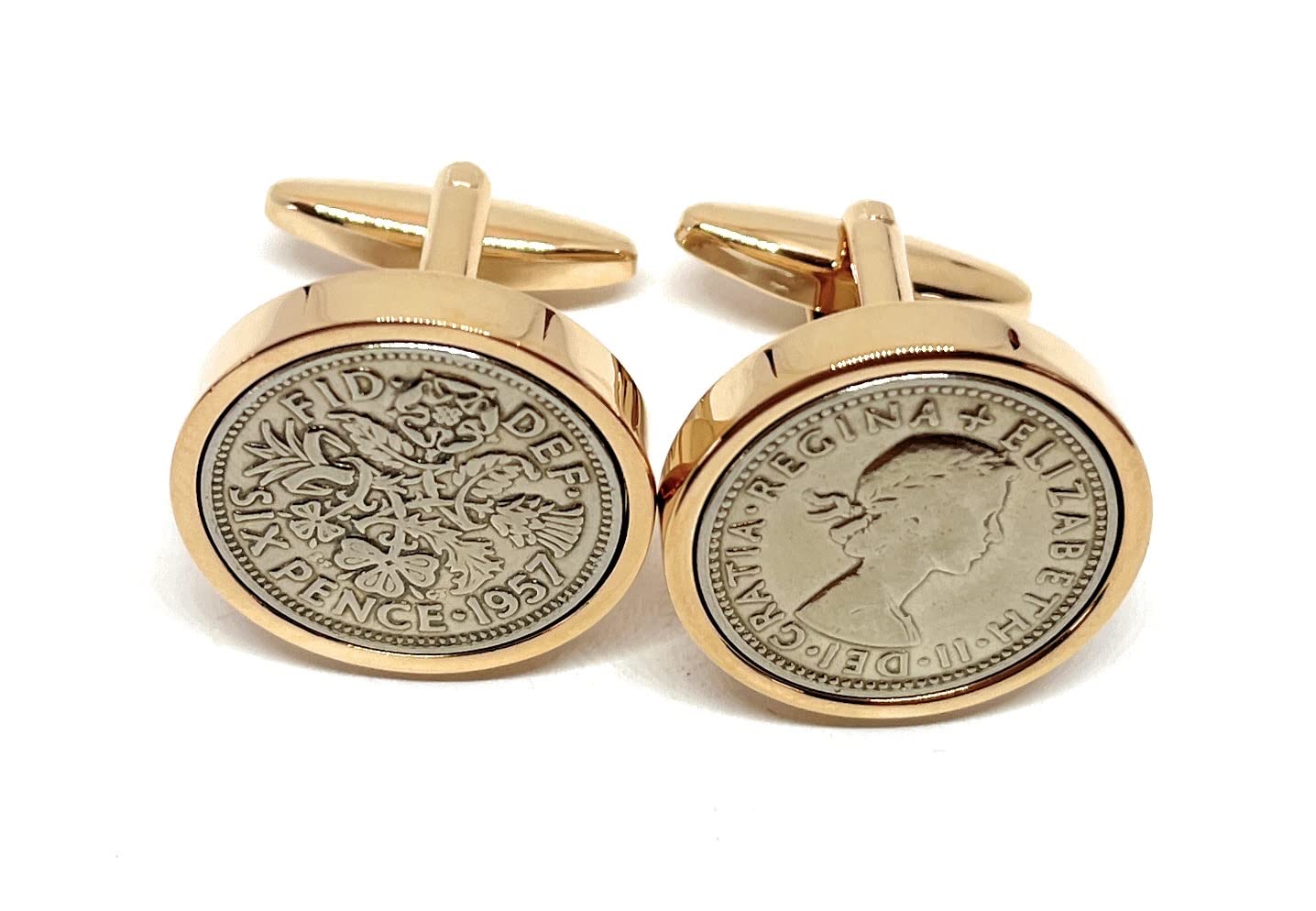 Premium 1957 Original Lucky Sixpence 6d birthday/Anniversary Cufflinks ideal for a 69th birthday HT RoseG