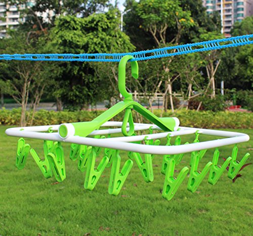 iTOWE Drip Hanger with 20Clip Pegs, Portable Folding Clothes Drying Rack Space Saving Travel Rotatable Clips,Plastic Clothesline Hanging Underwear Socks Laundry Drying Hanger Rack for Home or Outdoor