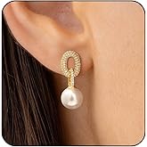 Picuzzy 14K Gold Plated Pearl Earrings for Women Trendy, Dangle Drop Earrings Dainty Non Tarnish Cubic Zirconia Earrings Hanging 14K Gold Plated Jewelry for Women Romantic Valentines Gifts