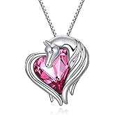 AOBOCO Horse Necklace 925 Sterling Silver Horse Lovers Heart Pendant with Crystal Animal Jewelry Gift for Women