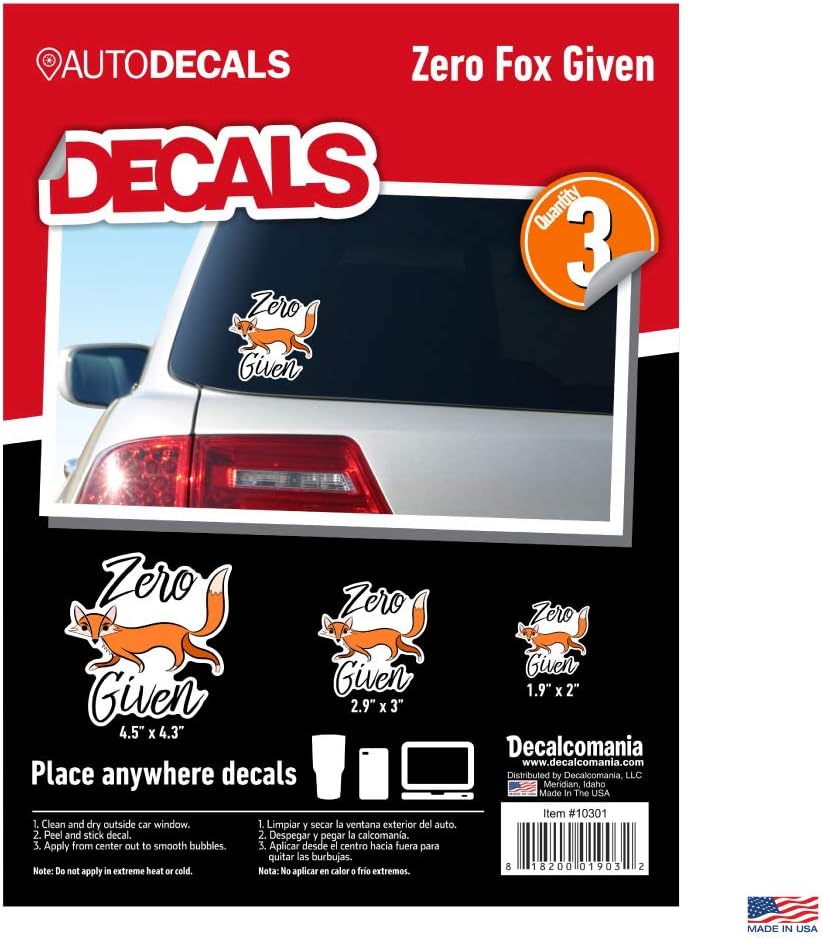 Zero Fox Given Vinyl Decal All Weather Proof for Car Truck Laptop Vehicle Tumbler Includes 3 Outdoor Stickers