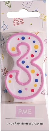 PME Pink Number 3 Candle 63 mm Cake Topper on Wooden Stick view 2