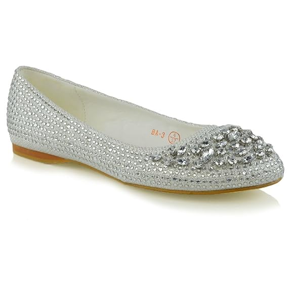 ESSEX GLAM Damen Flach Strass Brautschuhe Glitzer Ballerina Brautjungfer Pumps