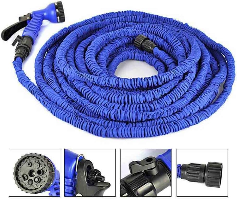BEAUTIFUL GARDEN Best Quality Portable Expandable Garden Hose-150 Ft. With 7 Function Sprays Nozzle-Expands Up To 3 Times in Length,Lightweight-Never Kink or Tangle,Triple Extension(Gift A wash Towel)Blue