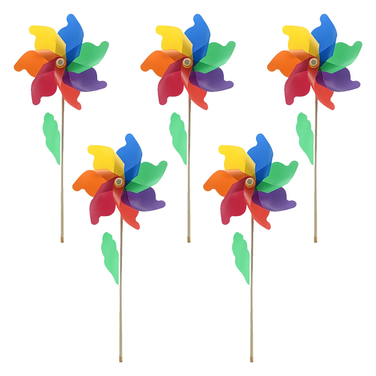 AIBAIDMing Rainbow Windmill Set - 5 Pcs Vibrant Spinning Garden Decorations with Wooden Stakes for Outdoor Yard, Patio & Lawn Ornament