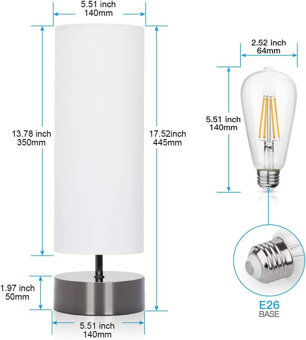 Touch Control Table Lamp Bedside Minimalist Desk Lamp Modern Accent Lamp Dimmable Touch Light with Cylinder Lamp Shade Night Light Nightstand Lamp for Bedroom Living Room Kitchen, E26 Bulb Included - - 