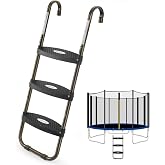 HBTower 3-Step Trampoline Ladder with Wide Flat Steps for Kids/Children | Trampoline Accessories with Skid-Proof Steps, Trampoline Stairs Universal Hook Fit, 220 LBS Capacity, UV-Treated Steel