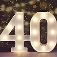 Pooqla Decorative Led Light Up Number Letters for Woman Man, White Plastic Marquee Number Lights Sign for 40th Birthday Party Wedding Decor Battery Operated Number (40)