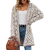 ChiaoLezhee Women's Aztec Hooded Long Cardigan, Open Front Boho Western Knit Sweater Coats for Fall Winter