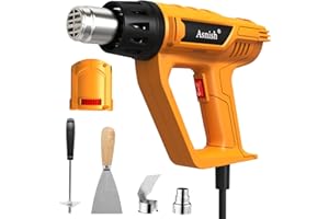 Heat Gun 1800W Variable Temperature Settings 122℉~1202℉ (50℃- 650℃), Asnish Fast Heat Hot Air Gun, Durable& Overload Protection, with Nozzles for Crafts, Shrink Wrap, Vinyl, PVC, Vinyl, Epoxy Resin