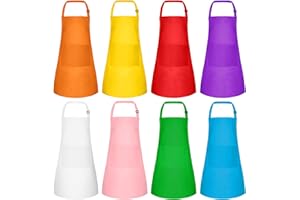 MEEZY 8 Pack Kids Apron with Pockets Adjustable, Painting Apron Children Art Apron Toddler Chef Aprons for Kids Painting Cooking Crafts Baking (8 Colors)
