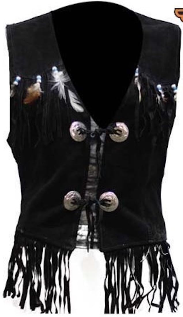 Ultimate Leather Apparel Ladies Black Western Vest with Fringe & Beads