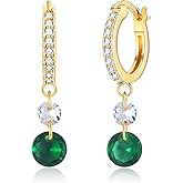 Nupdot Gold Huggie Hoop Earrings for Women, Sterling Silver Post 14K Gold Plated Green Cubic Zirconia Dangle Drop Hoop Earrings Hypoallergenic Jewelry Gifts