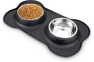 AsFrost Dog Food Bowls Stainless Steel & Water Dish with No-Spill and Non-Skid, Feeder Bowls with Dog Food Dish for Small Medium Large Size,Dogs,Cats,Puppy Pets, Black, 12oz