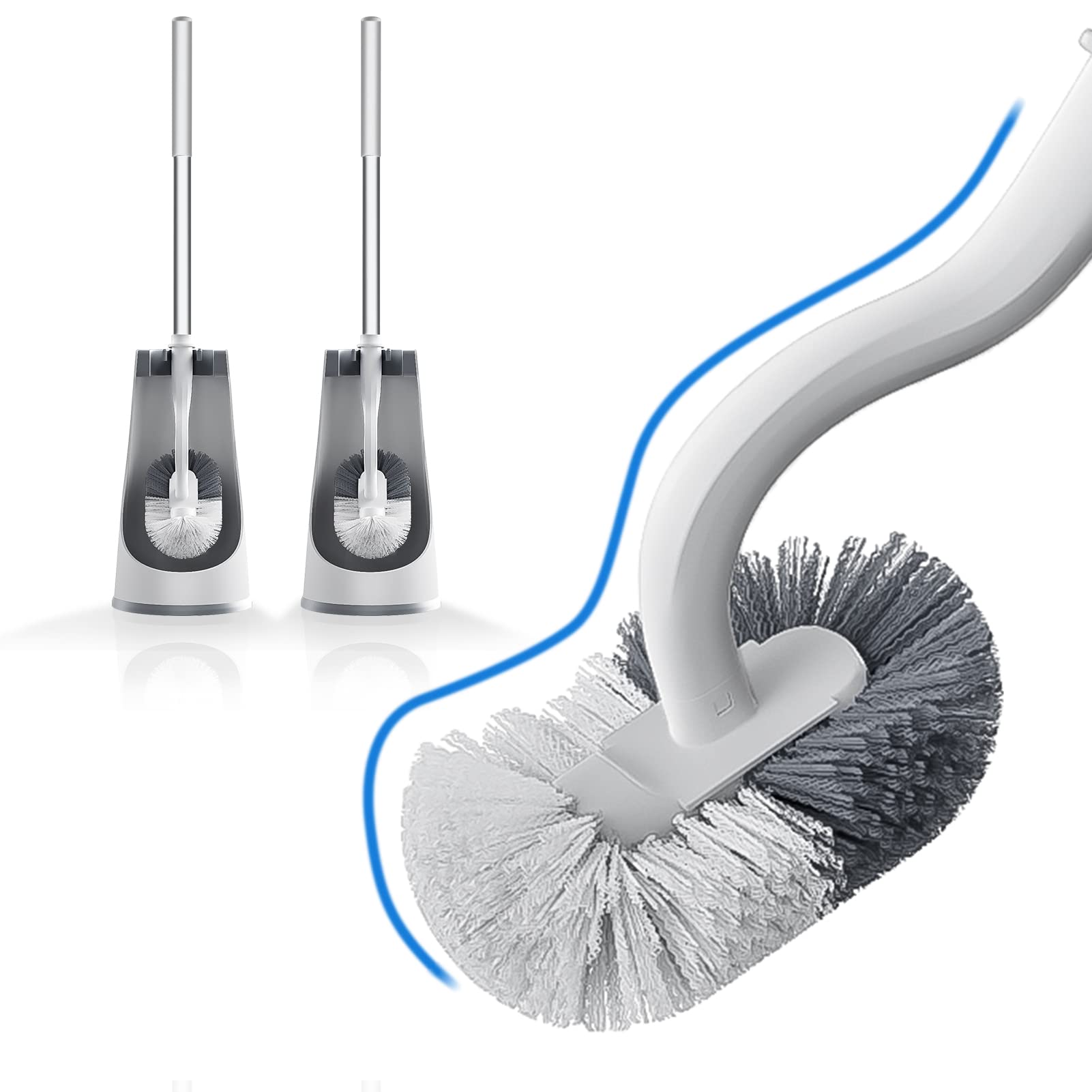 Photo 1 of Marbarsse Bathroom Toilet Bowl Brush and Holder, Curved Design Toilet Brush for Deep Cleaning Under Rim, Best Toilet Brush Set, Easy Handy CompactToilet BowlCleaner Brush for Bathroom, 2 Pack