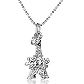 Garoff Collection Love Paris Eiffel Tower Crystal Pendant Chain Charm Necklace - Silver Plated Pendant