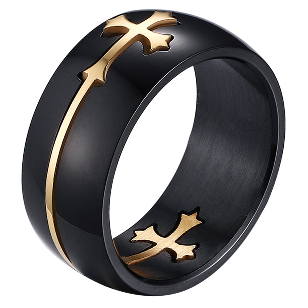 OIDEA Stainless Steel Ring for Men Cross Removable Christ Promised Black Gold, Choice Black 22