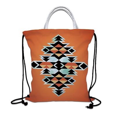 Vibrant Aztec Drawstring Backpack in Red, Orange & Yellow Tangerine+Orange+Hibiscus+Sea+  main image 4