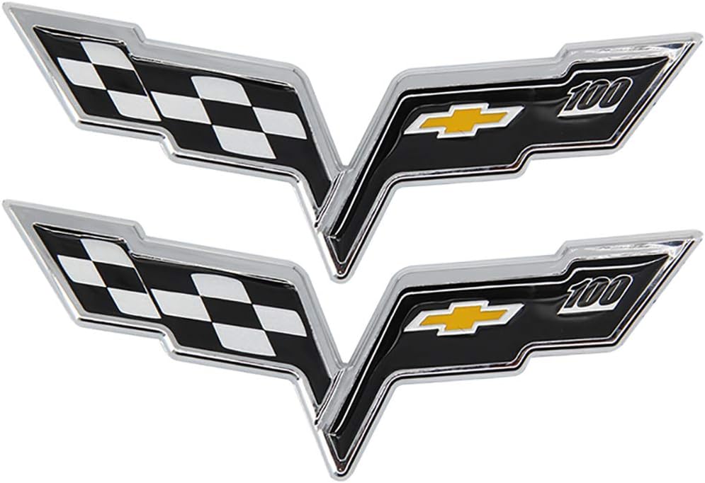 Front Emblems,Rear & Front Bumper Emblem Hood Crossed Flags Badge for Chevy Chevrolet 05-13 Black (Front & Rear Emblem)
