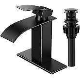 RNDIOZD Matte Black Bathroom Faucets, Waterfall Bathroom Sink Faucet Modern Single Handle Bathroom Faucte 1 or 3 Hole, RV Mixer Tap Vanity Faucet - Includes Pop-up Drain Supply Hoses Deck Plate