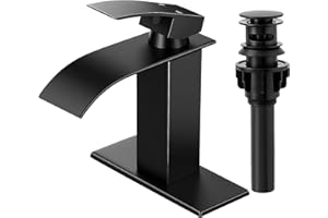 RNDIOZD Matte Black Bathroom Faucets, Waterfall Bathroom Sink Faucet Modern Single Handle Bathroom Faucte 1 or 3 Hole, RV Mixer Tap Vanity Faucet - Includes Pop-up Drain Supply Hoses Deck Plate