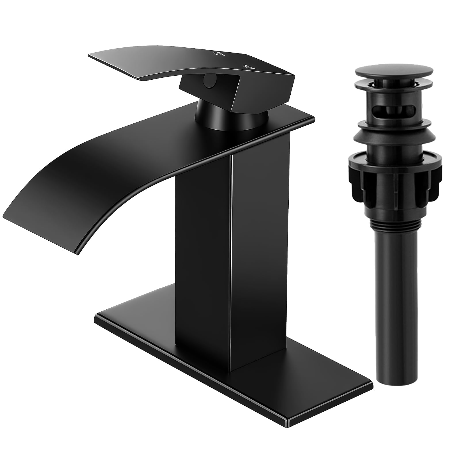 Photo 1 of RNDIOZD Matte Black Bathroom Faucets, Waterfall Bathroom Sink Faucet Modern Single Handle Bathroom Faucte 1 or 3 Hole, RV Mixer Tap Vanity Faucet - Includes Pop-up Drain Supply Hoses Deck Plate
