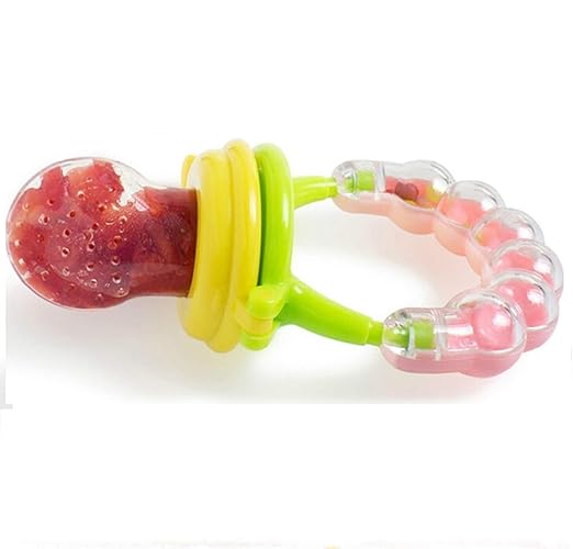 WISHKEY BPA-Free Silicone Food Nibbler for Fruit and Veggie with Rattle Handle for Baby