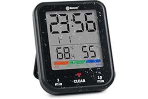 Geevon Digital Bathroom Clock, Waterproof Shower Timer with Large Touch Screen, Battery Operated Bathroom Wall Clock with Temperature & Humidity Display - Suction Cup/Hanging Hole/Stand (Black)