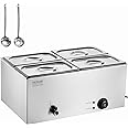VEVOR 4-Pan Commercial Food Warmer, 15.9QT Electric Steam Table, 1200W Professional Countertop Stainless Steel Buffet Bain Marie with 86-185°F Temp Control for Catering and Restaurants, Silver