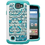 LG Optimus Zone 3 Case, LG K4 Case, MagicSky [Shock Absorption] Studded Rhinestone Bling Hybrid Dual Layer Armor Defender Case Cover For LG K4 LTE / LG Optimus Zone 3 / LG Rebel LTE / LG Spree -Flower