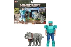 Mattel Minecraft 4-inch A Minecraft Movie Steve in Diamond Armor with Man's Best Wolf Dennis