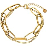 Elegant 18K Gold Plated Multi-Strand Chain Bracelet, Geometric Layered Design, Adjustable Dainty Jewelry for Women, Everyday Wear and Special Occasions