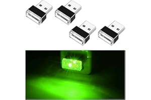 Ziciner 4 PCS USB LED Car Interior Atmosphere Lamp, Portable Mini LED Night Light, Plug-in USB Interface Trunk Ambient Lighting Kit, Universal Car Interior Accessories (Green)