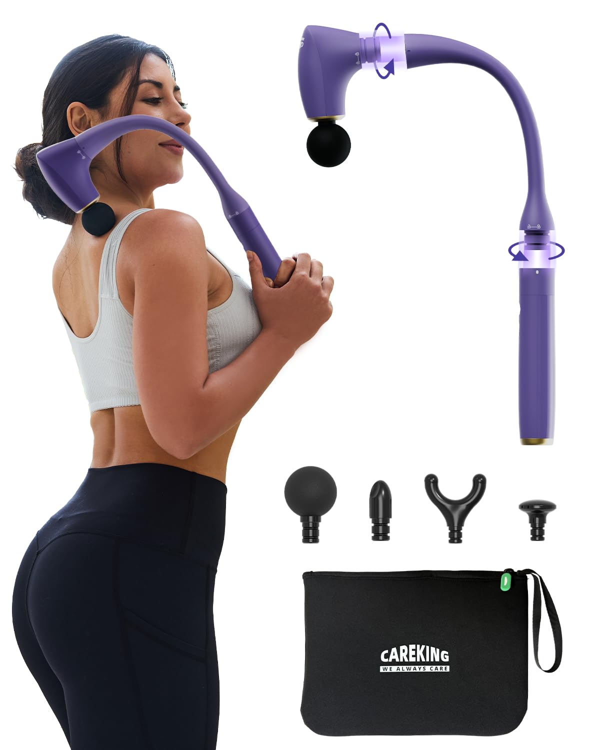 Photo 1 of CAREKING 2-in-1 Detachable Muscle Massage Gun Deep Tissue with 20'' Extension Handle, Back and Neck Massager for Pain Relief, Handheld Massager for Shoulder Lower Back Leg Waist, Purple