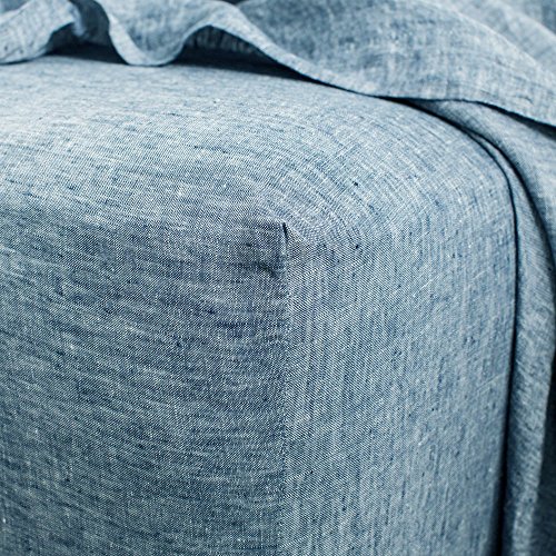 Merryfeel Luxurious 100% Pure French Linen Sheet Set - Cal King -Chambray blue