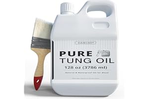 OAIEGSD 100% Pure Tung Oil for Wood Outdoor with Brush, Safe Food Grade Tung Oil Gallon for Wood Finish, Natural Waterproof Sealer Can Used on Cutting Boards, Outdoor Furniture, Butcher Blocks,128 Fl Oz