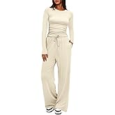 Darong Women's 2 Piece Lounge Sets 2026 Long Sleeve Tops and Wide Leg Pants Set Matching Travel Airport Outfit