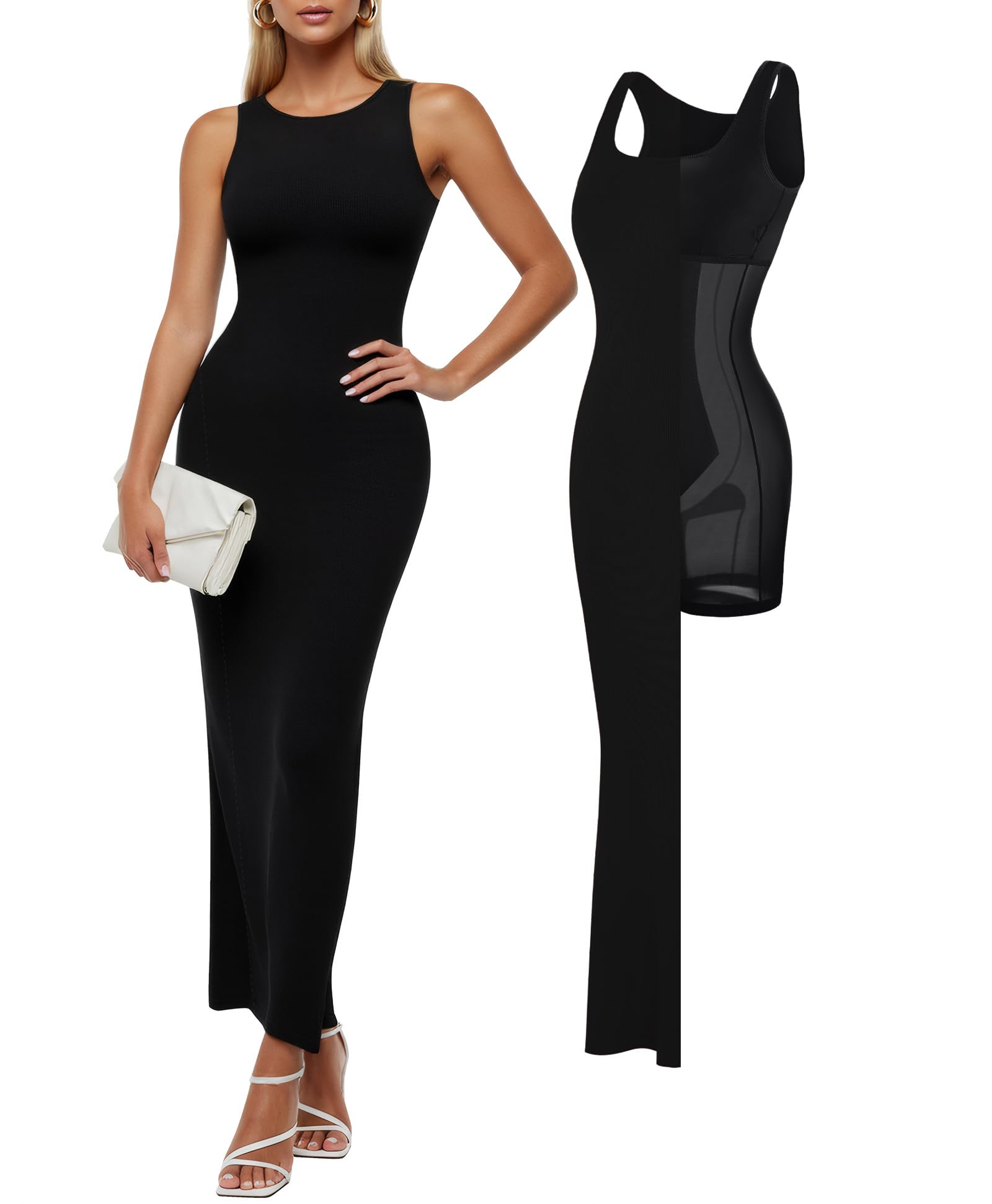 Photo 1 of (small) Popilush Tank Dress For Women - Long Sleeveless Maxi Dress With Zipper - Formal Wedding Guest Dresses Black